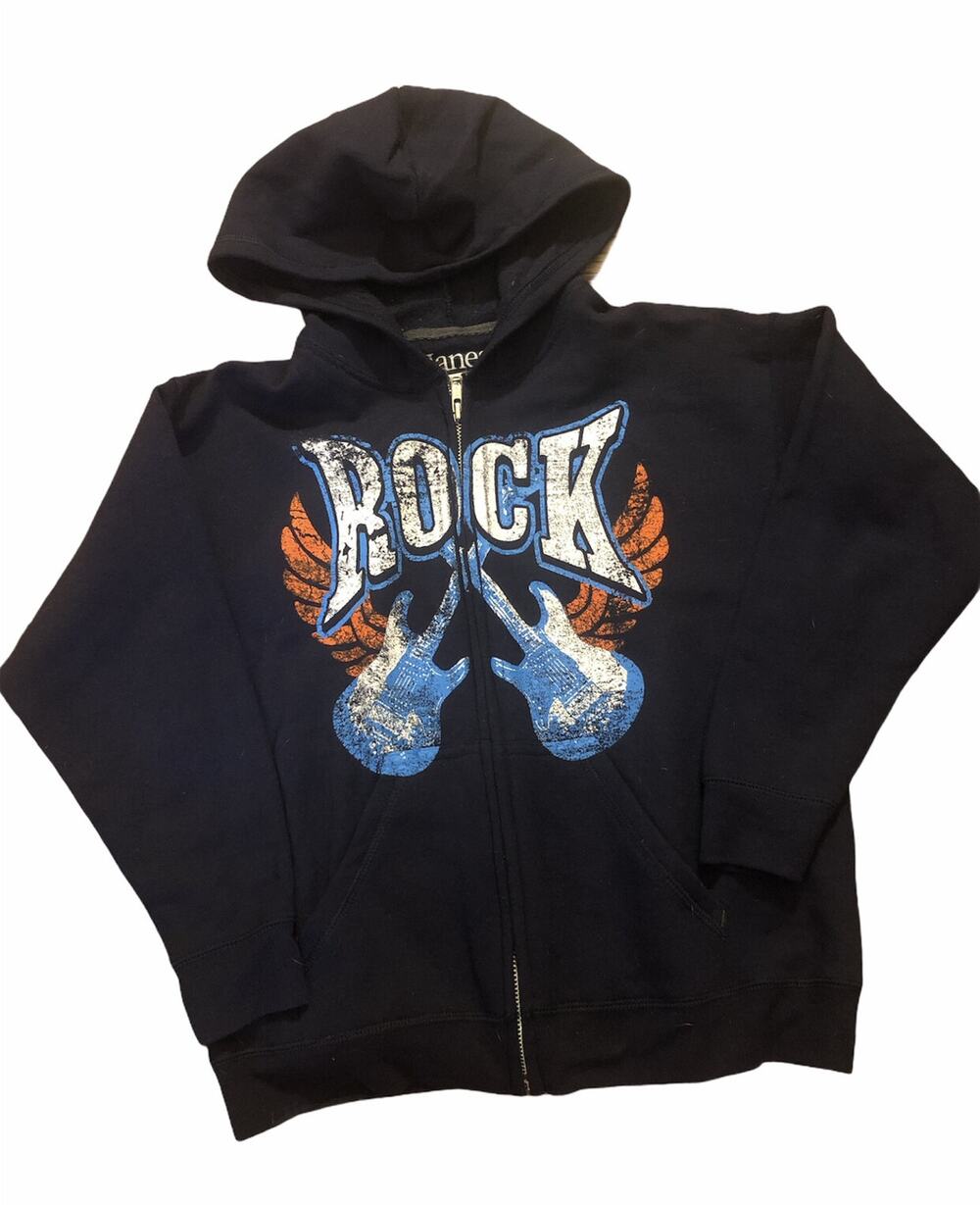 Hanes Navy Blue Rock Guitar Hooded Sweatshirt Zip size medium
